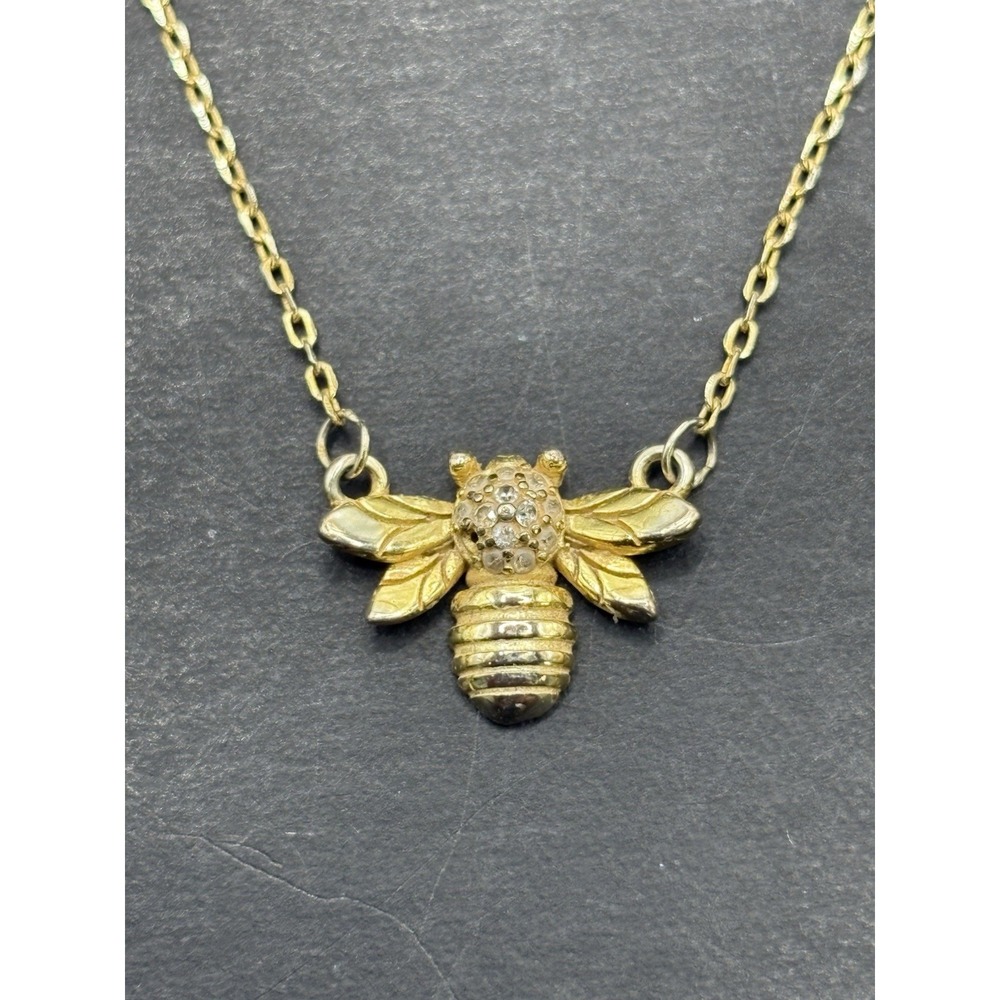 Vintage 17" Gold Sterling Silver Bee Pendant Necklace 925 H19